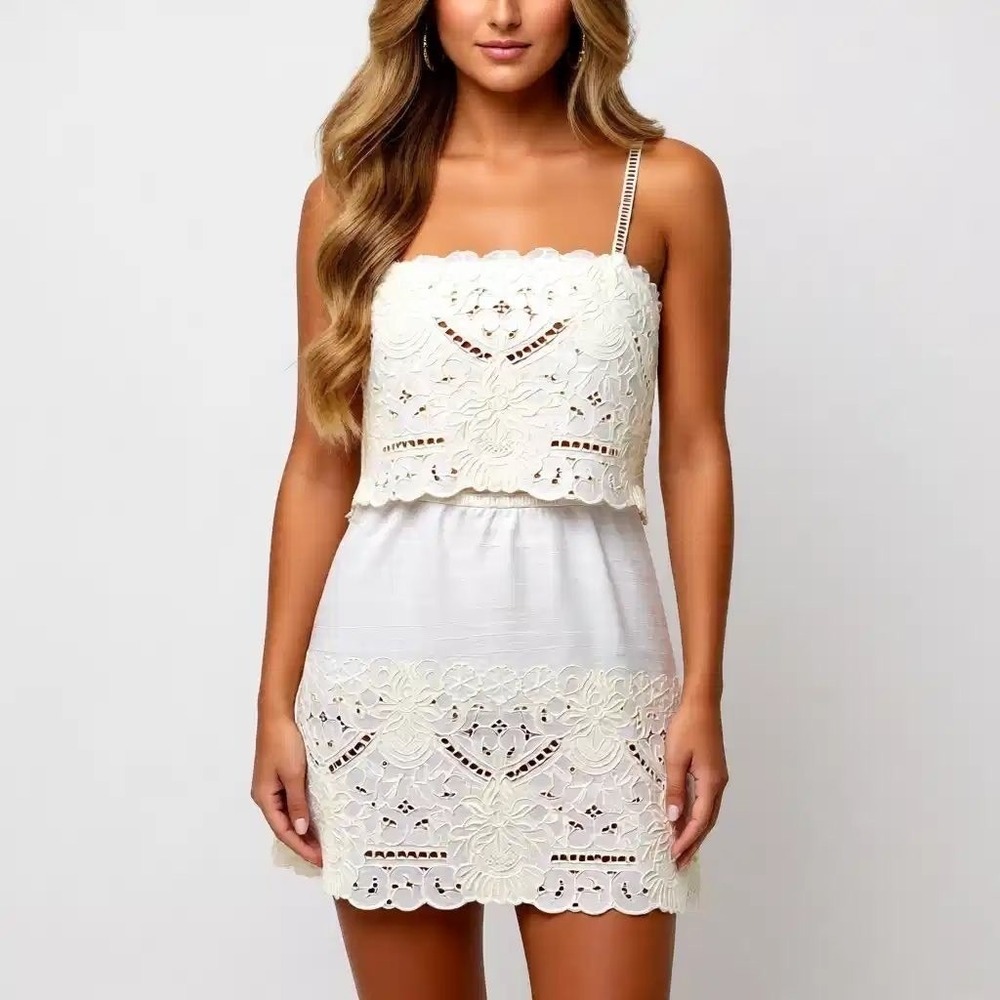 Chelsea & Violet White Eyelet Lace Mini Dress